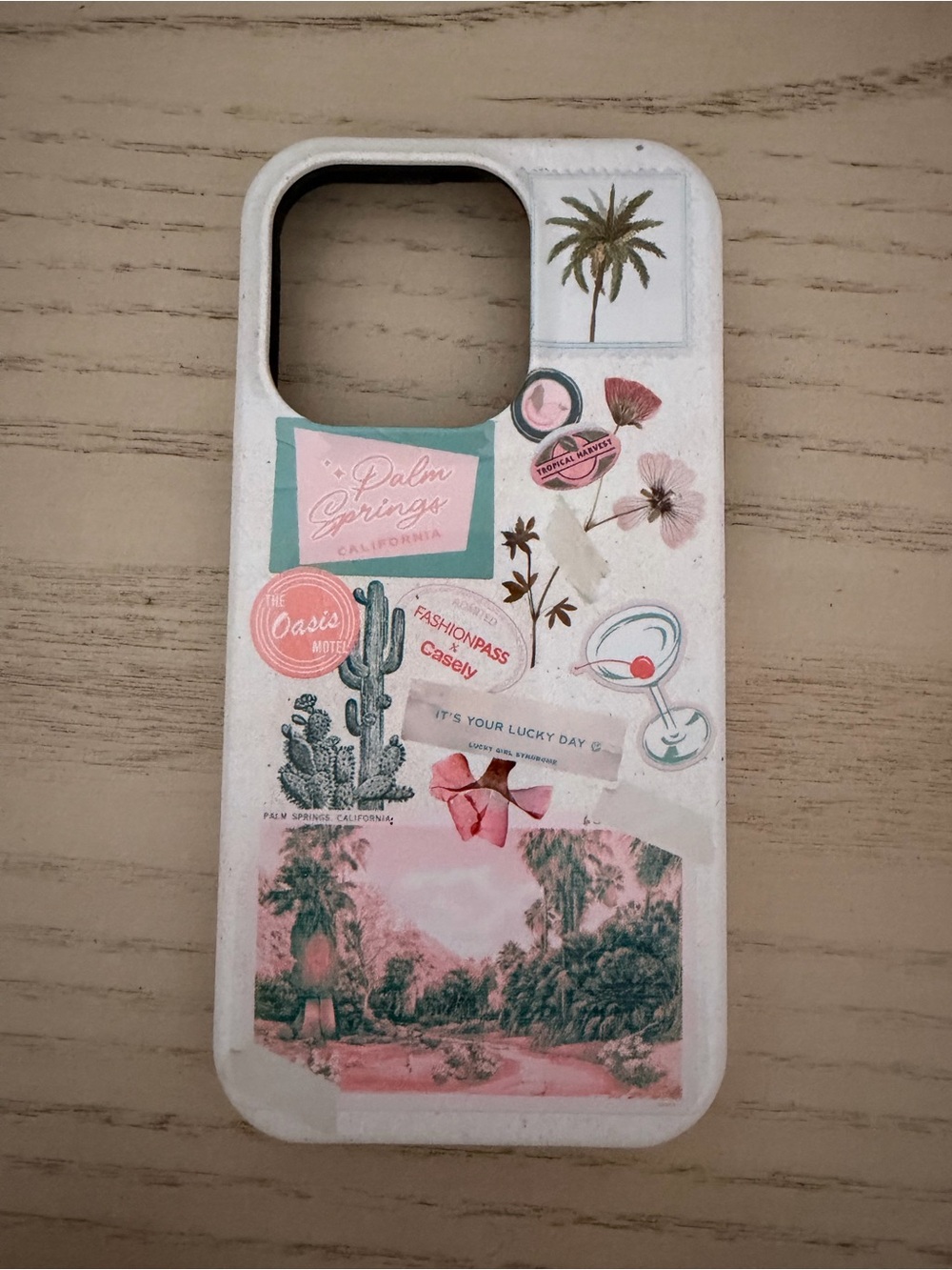 Casely Pink Palm Springs Collage iPhone 15 pro Case